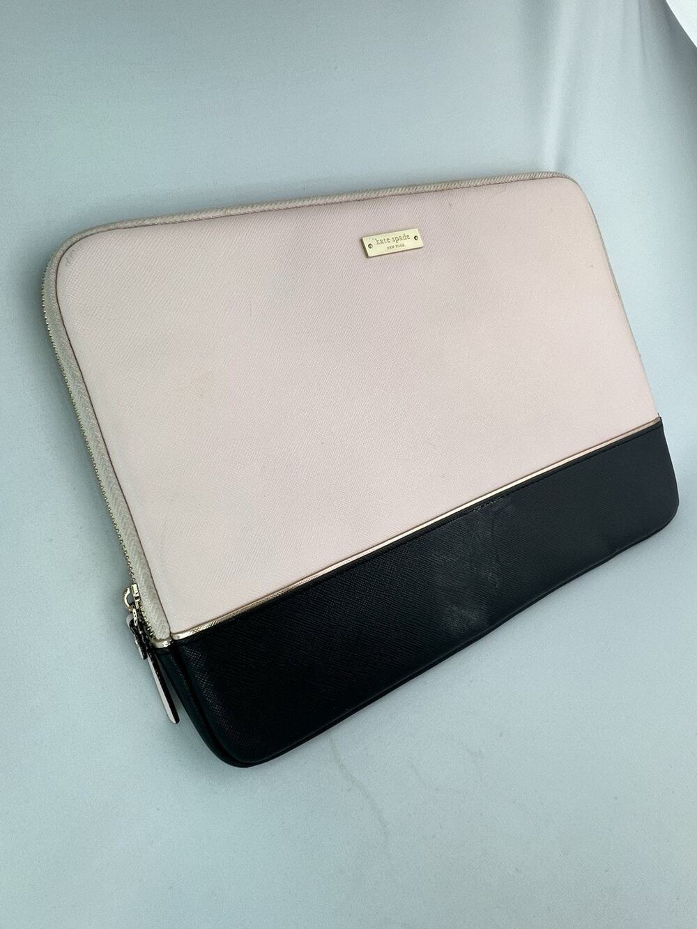 Kate Spade New York Saffiano Leather Laptop Sleeve 13" Colorblock Pink Black EUC